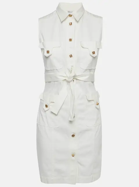 RED Valentino White Canvas Button Up Sleeveless Dress S