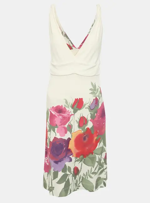 Red Valentino Cream Multicolor Floral Print Jersey Mini Dress L