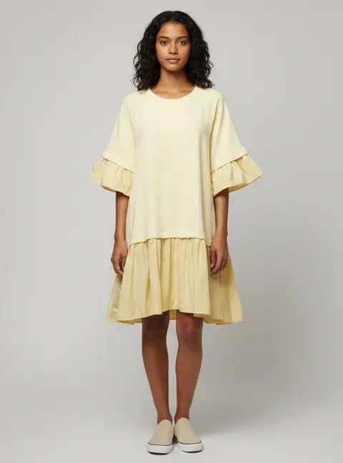 RED Valentino Yellow Jersey and Synthetic Asymmetric Midi Dress L