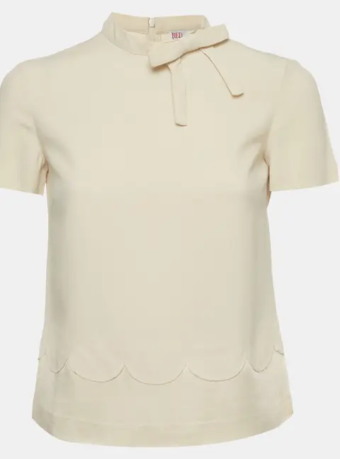 RED Valentino Cream Crepe Scalloped Hem Blouse XS