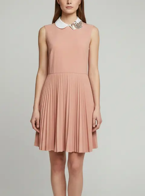 RED Valentino Pink Beaded Crepe Pleated Mini Dress M