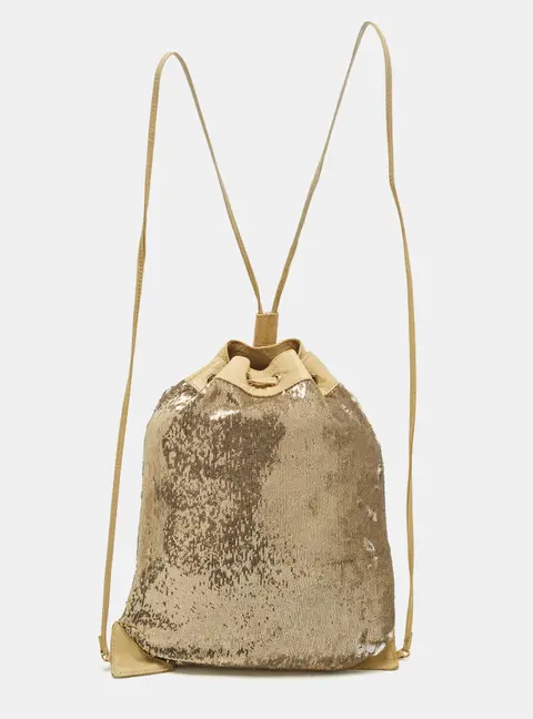 RED Valentino Small Gold/Cream Sequins Drawstring Backpack