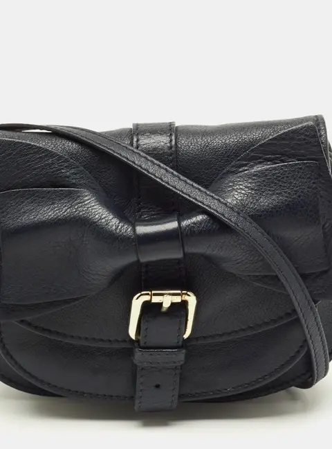 RED Valentino Bow Navy Blue Leather Crossbody Bag