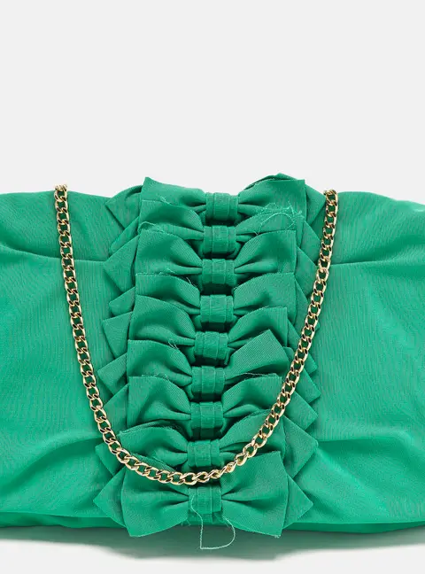 RED Valentino Bow Applique Green Nylon Chain Clutch