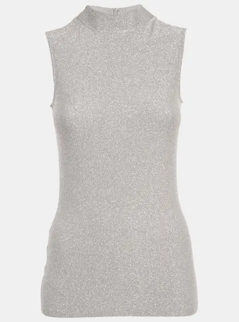 Reiss Silver Lurex Knit High Neck Aries Top XS
