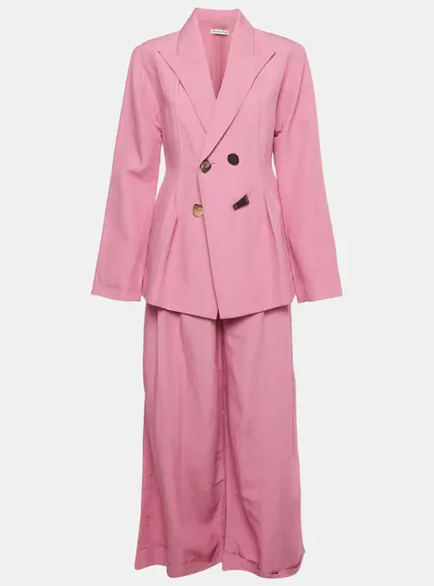 Rejina Pyo Pink Linen Blend Blazer and Pant Set M