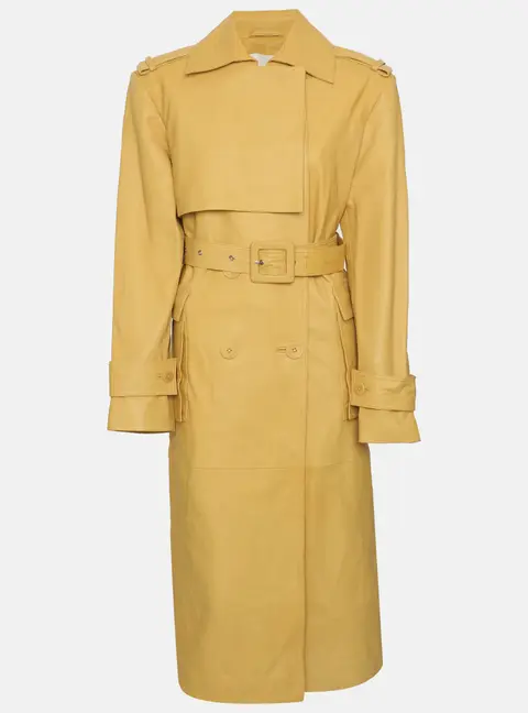 REMAIN Birger Christensen Yellow Leather Belted Trench Coat S