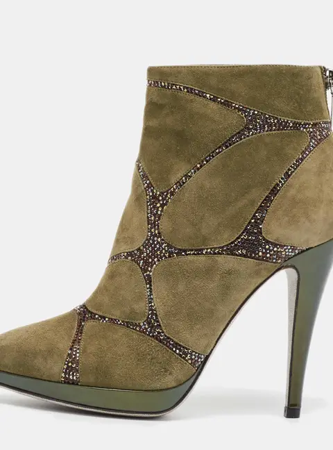 Ren&eacute; Caovilla Green Suede Ankle Length Boots Size 39