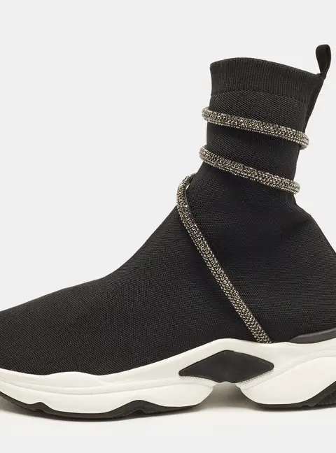 Ren&eacute; Caovilla Cleo Size 39 Black Knit Fabric High Top Sneakers