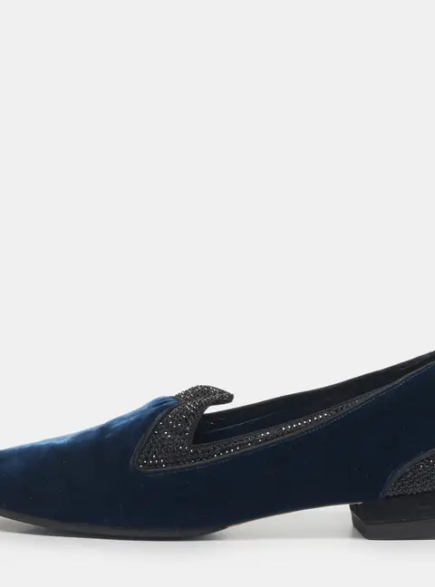 Ren&eacute; Caovilla Blue Velvet Crystal Embellished Smoking Slippers Size 35