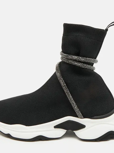 Ren&eacute; Caovilla Cleo Running Size 37 Black Knit Fabric High Top Sneakers