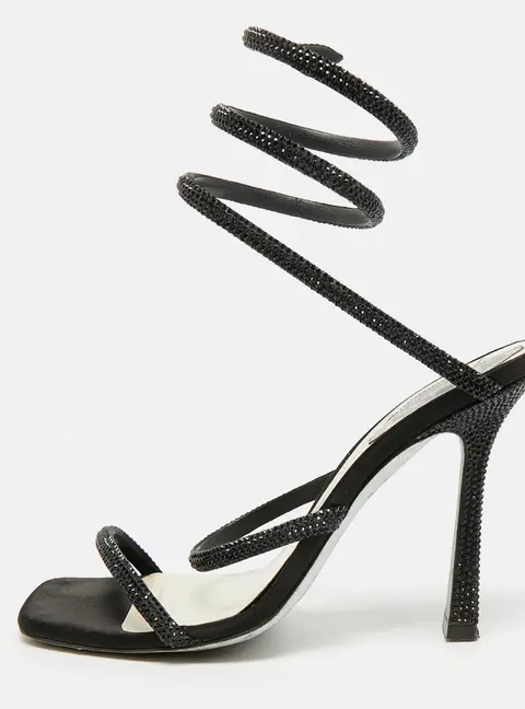Ren&eacute; Caovilla Cleo Size 36 Black Satin Ankle Strap Sandals