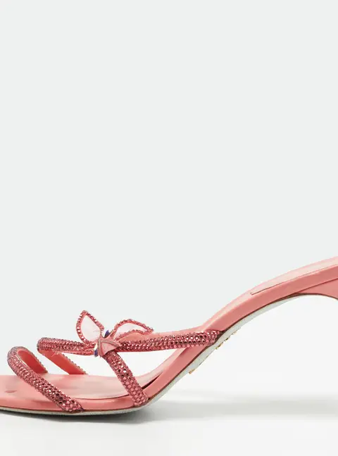 Ren&eacute; Caovilla Size 39 Pink Leather  Crystal Embellished Slide Sandals
