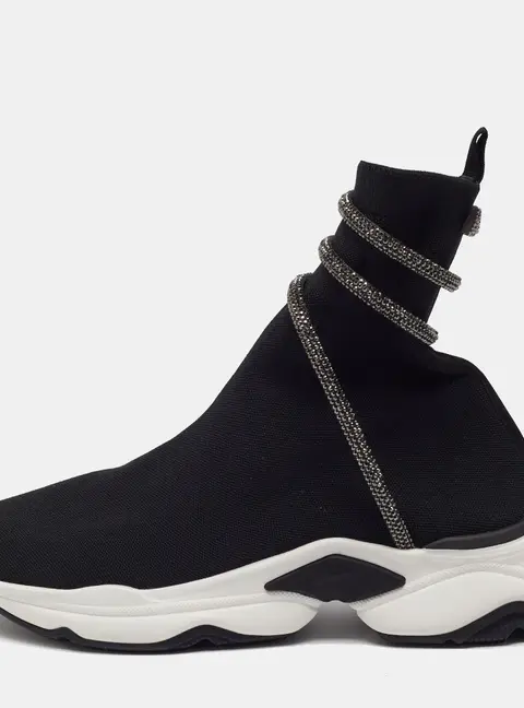 Ren&eacute; Caovilla Cleo Size 40 Black Knit Fabric High Top Sneakers