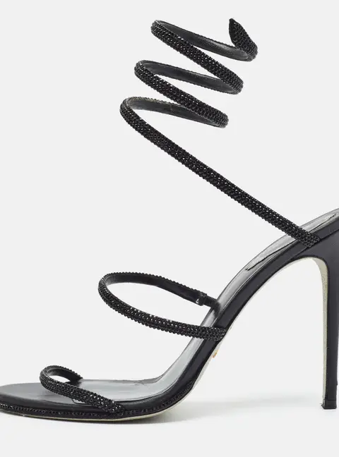 Ren&eacute; Caovilla Cleo Size 41 Black Satin Ankle Strap Sandals