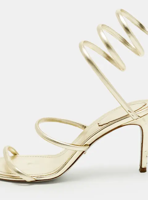 Ren&eacute; Caovilla Cleo Size 37 Gold Leather Ankle Strap Sandals