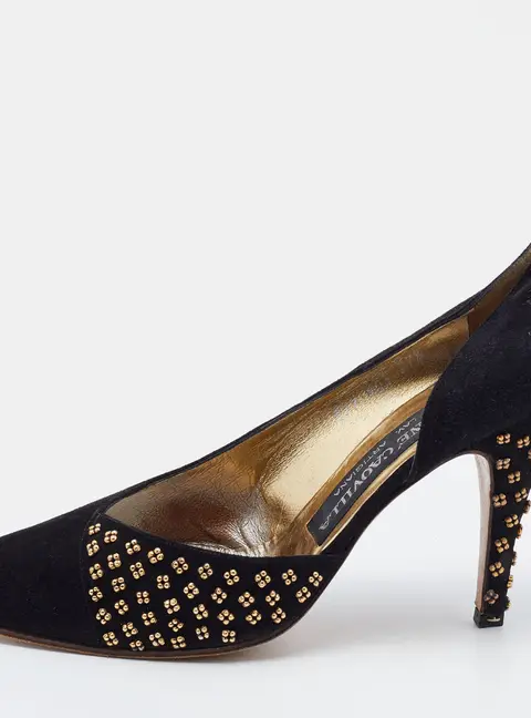 Ren&eacute; Caovilla Black Suede Embellished D'Orsay Pumps Size 38