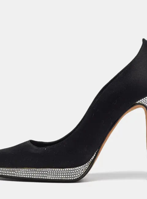 Ren&eacute; Caovilla Black Satin Crystal Embellished Platform Pumps Size 37