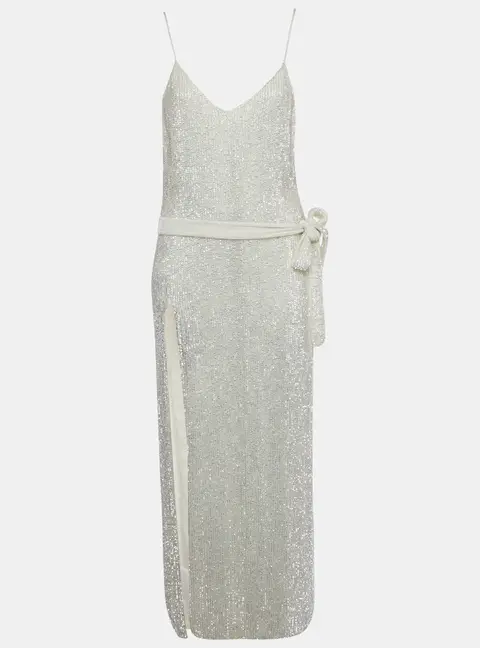 Retrofete White Sequin Embellished Maxi Dress S