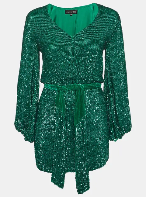 Retrofete Green Sequin Gabrielle Wrap Dress XS