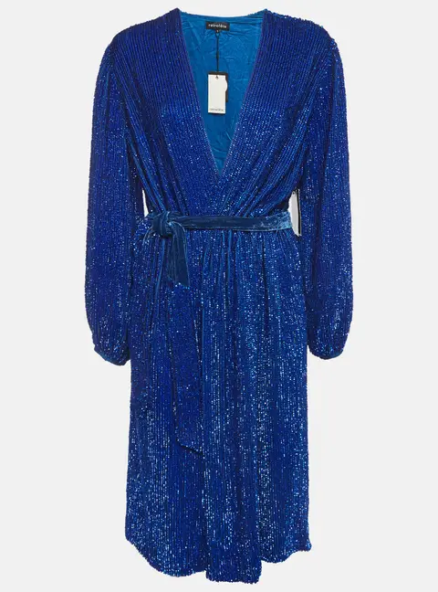 Retrofete Blue Sequin Gabrielle Wrap Dress S