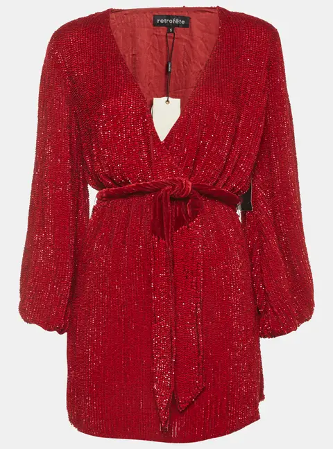 Retrofete Red Sequin Gabrielle Mini Dress S