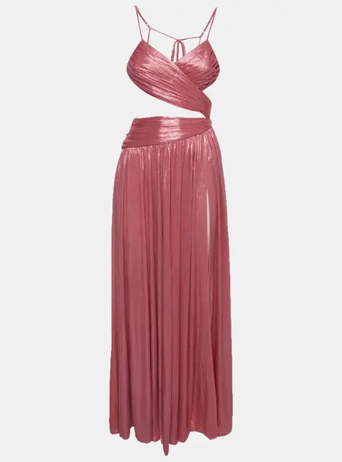 Retrof&ecirc;te Pink Lame Pleated Backless Aglaia Maxi Dress XS