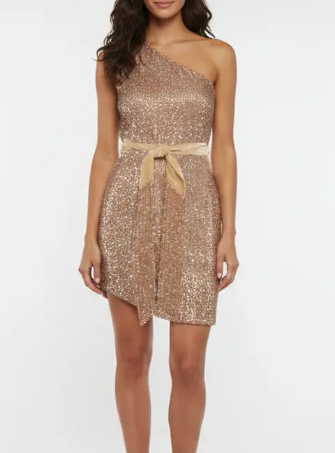 Retrofete Pink Sequins and Velvet One-Shoulder Belted Mini Dress XS