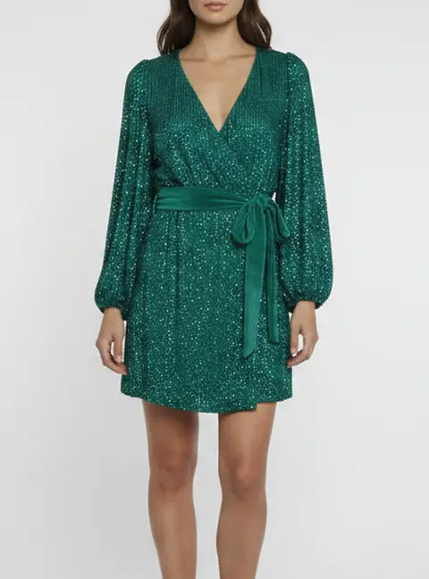 Retrofete Green Sequin Long Sleeve Mini Dress M