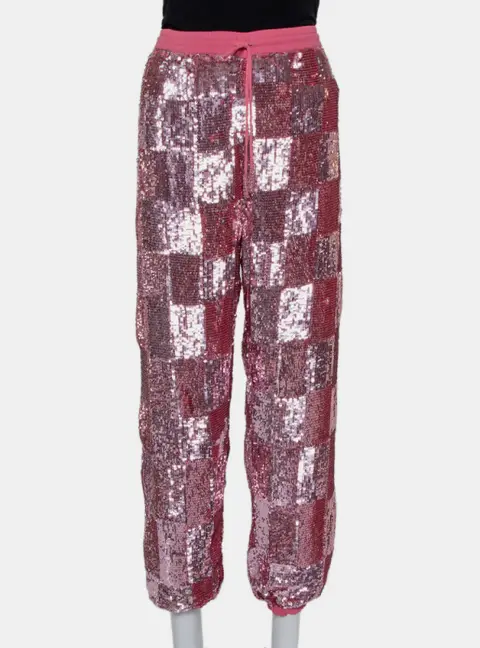 Retrofete Pink Sequin Embellished Chiffon Joggers L