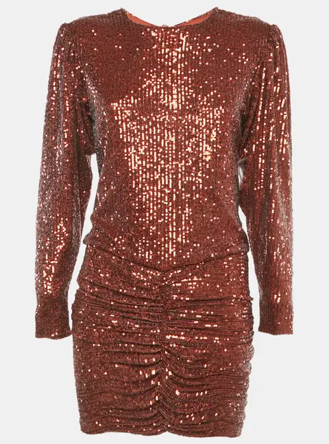 Retrofete Brown Sequin Flynn Ruched Mini Dress S
