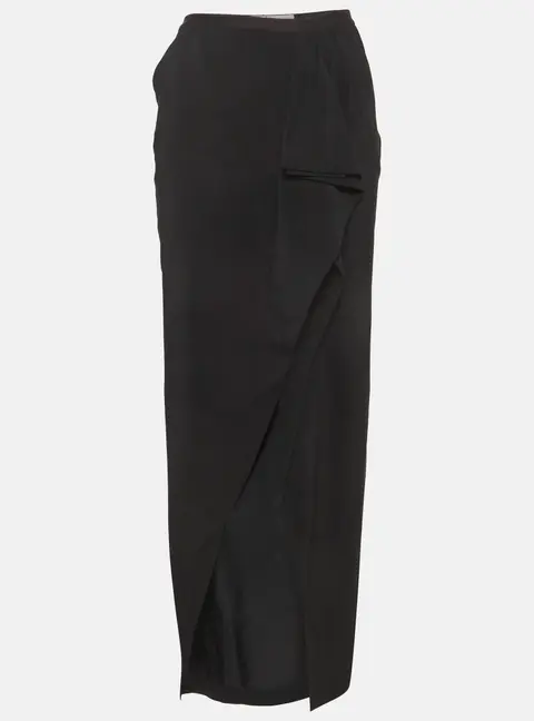 Rick Owens Black Crepe Draped Maxi Skirt M