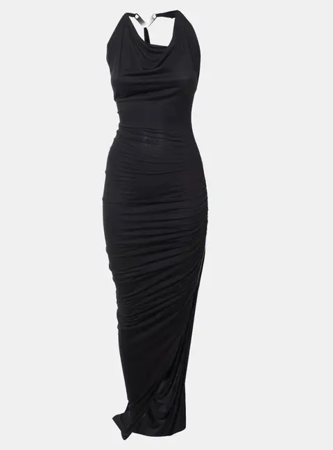Rick Owens Lilies Black Jersey Ruched Long Dress S