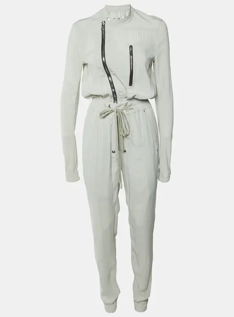 Rick Owens Phlegethon Beige Crepe Zip-Up Gary Jumpsuit S