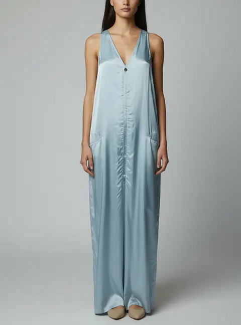 Rick Owens Light Blue Sateen Walrus Body Bag Jumpsuit S