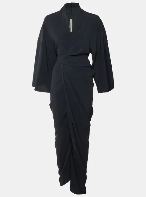 Rick Owens Black Crepe Draped Wrap Maxi Gown S