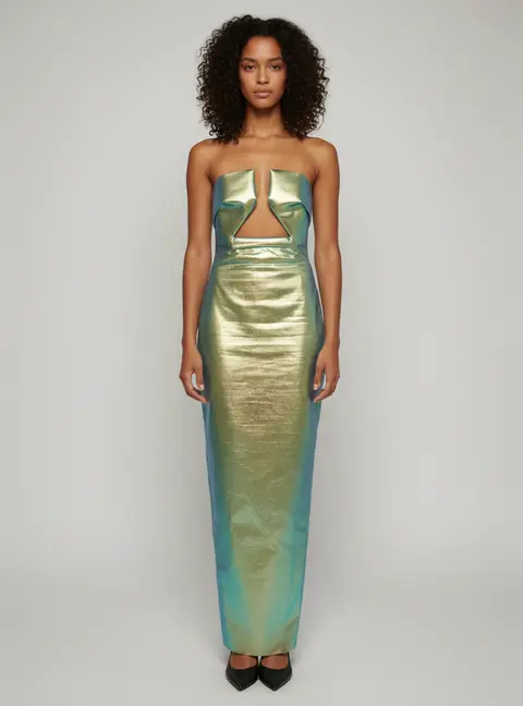 Rick Owens Lame Metallic Dual Tone Structured Strapless Dress M