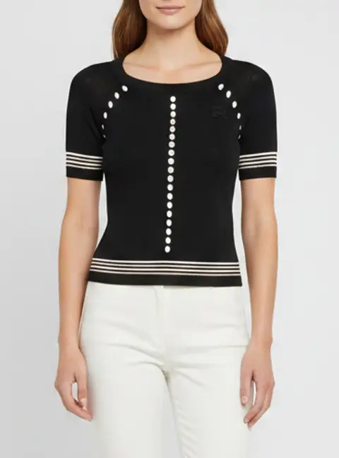 Rochas Black Logo Detail Rib Knit Cut Out Top M