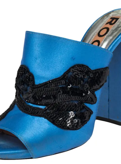 Rochas Blue Satin Embellishment  Mule Sandals Size 36