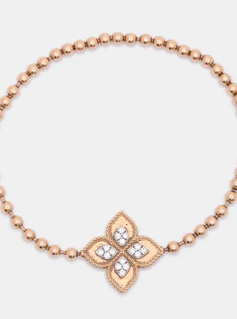 Roberto Coin Diamond Princess Flower 18k Rose Gold Stretchable Bracelet