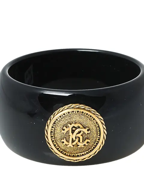 Roberto Cavalli Black Medallion Wide Bangle Bracelet