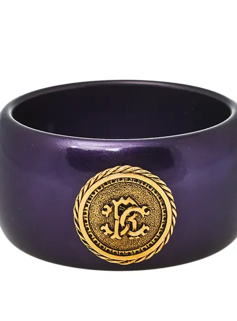 Roberto Cavalli Purple Medallion Wide Bangle Bracelet