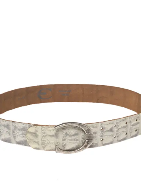 Roberto Cavalli Grey/White Croc Embossed Leather Buckle Belt 85CM