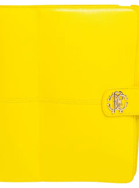 Roberto Cavalli Yellow Leather Logo Buckle Detail Tablet Case