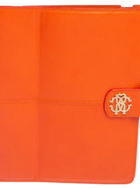 Roberto Cavalli Orange Leather Logo Buckle Detail Tablet Case