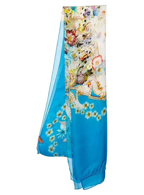 Roberto Cavalli Blue Floral Printed Silk Stole