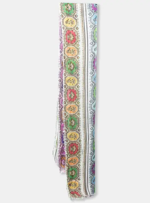 Roberto Cavalli Multicolor Printed Cashmere Fringed Scarf