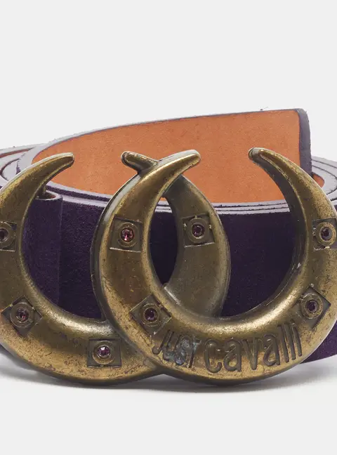 Roberto Cavalli Crystal Embellished 100CM Waist Belt Purple Suede