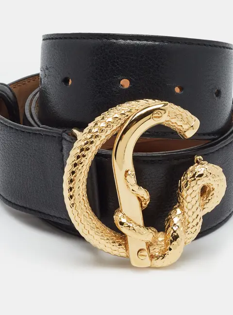 Roberto Cavalli Snake Buckle 90CM Belt Black Leather