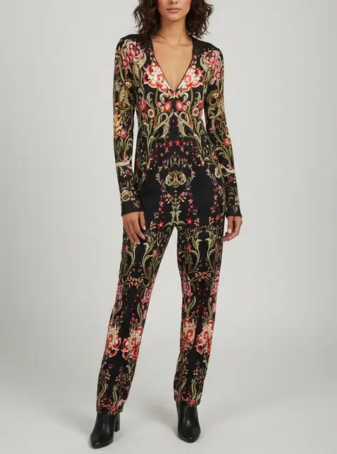 Roberto Cavalli Crepe Printed Long Sleeve Wide Leg L